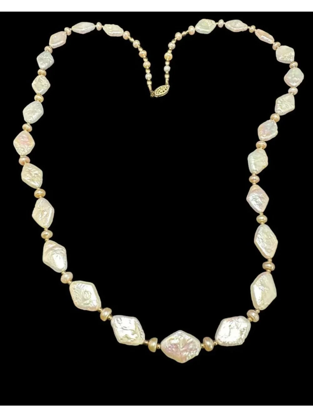 Necklace Geometric Freshwater Pearl 14k Gold Filled Vintage Filigree Clasp 28 in